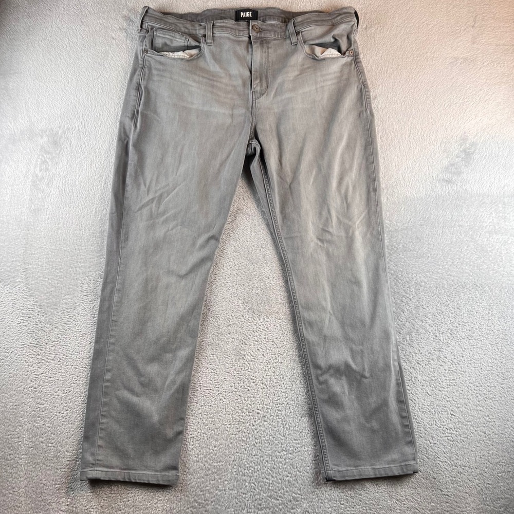 Paige Lennox Slim Fit Jeans Mens 40 38x28 Gray Stretch Rayon Blend Denim Pants
